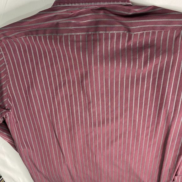 HUGO BOSS Men's Burgandy /Gray Stripe Long Sleeve Button Shirt 16 32/33 - Picture 7 of 10